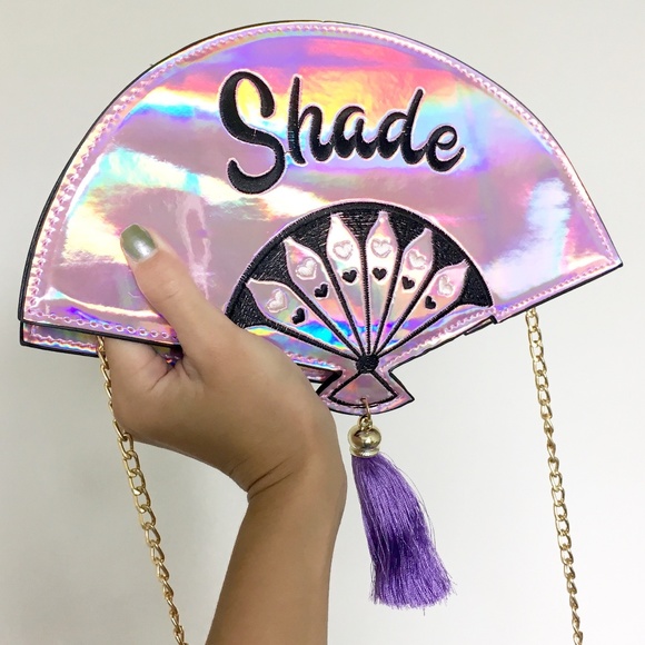 Handbags - Throwing Shade Pink Fan Holographic Crossbody Bag
